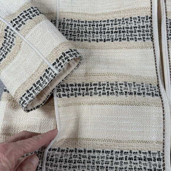 Lafayette 148 Tweed Jacket Women's Neutral Stripes Open Front Longer Length - Picture 7 of 9